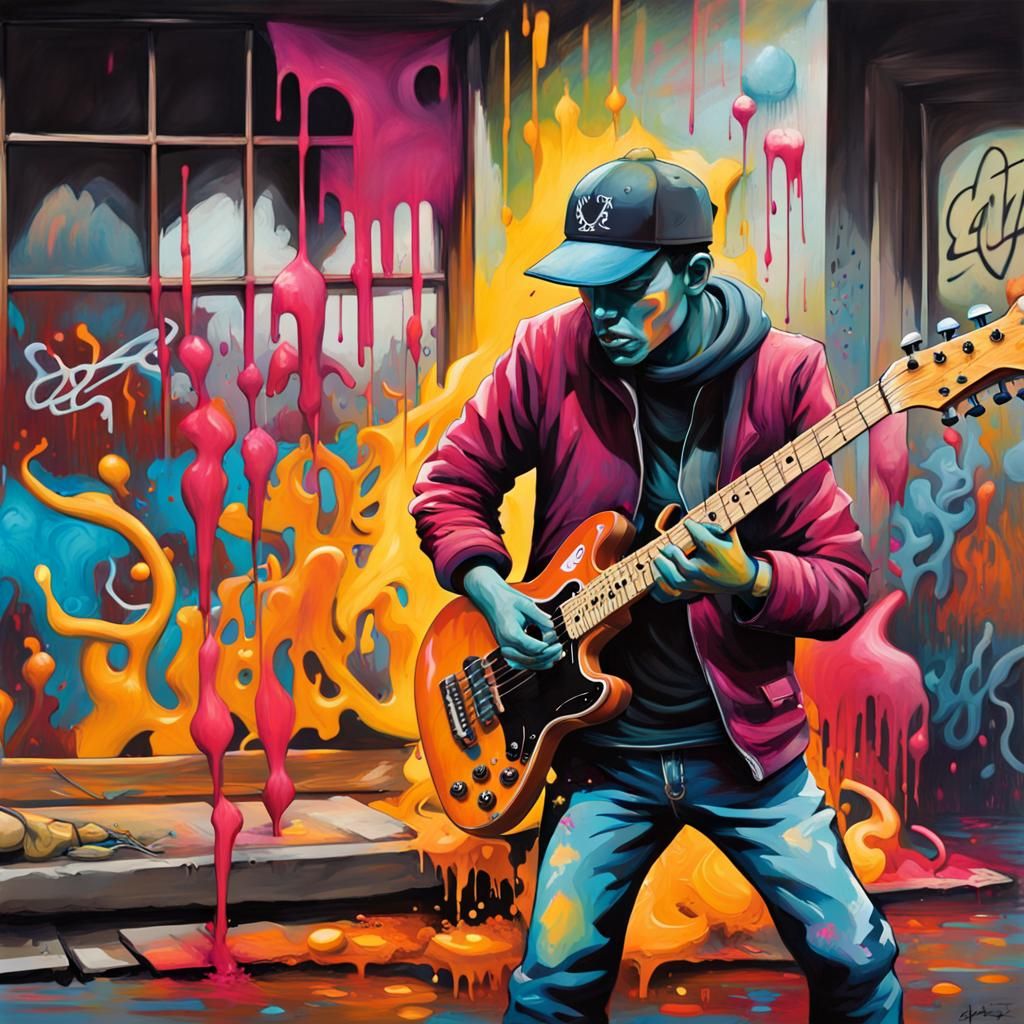 Guitarist in Riot: Graffiti Street Art