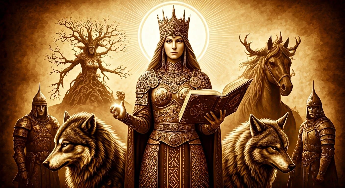 Regal Woman with Book in Fantasy Illustration