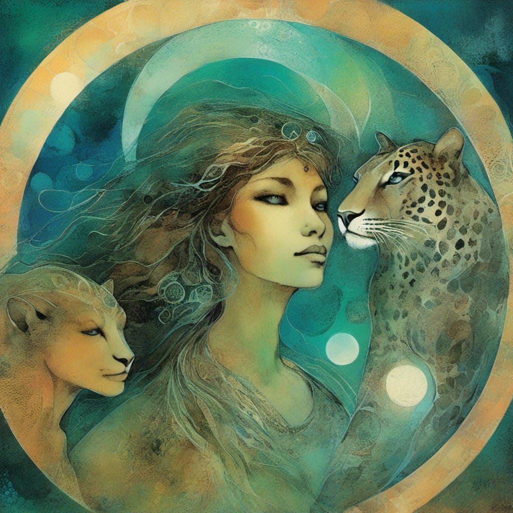 <lora:ArchetypalImagery:1.0> A woman dancing with jaguars un...