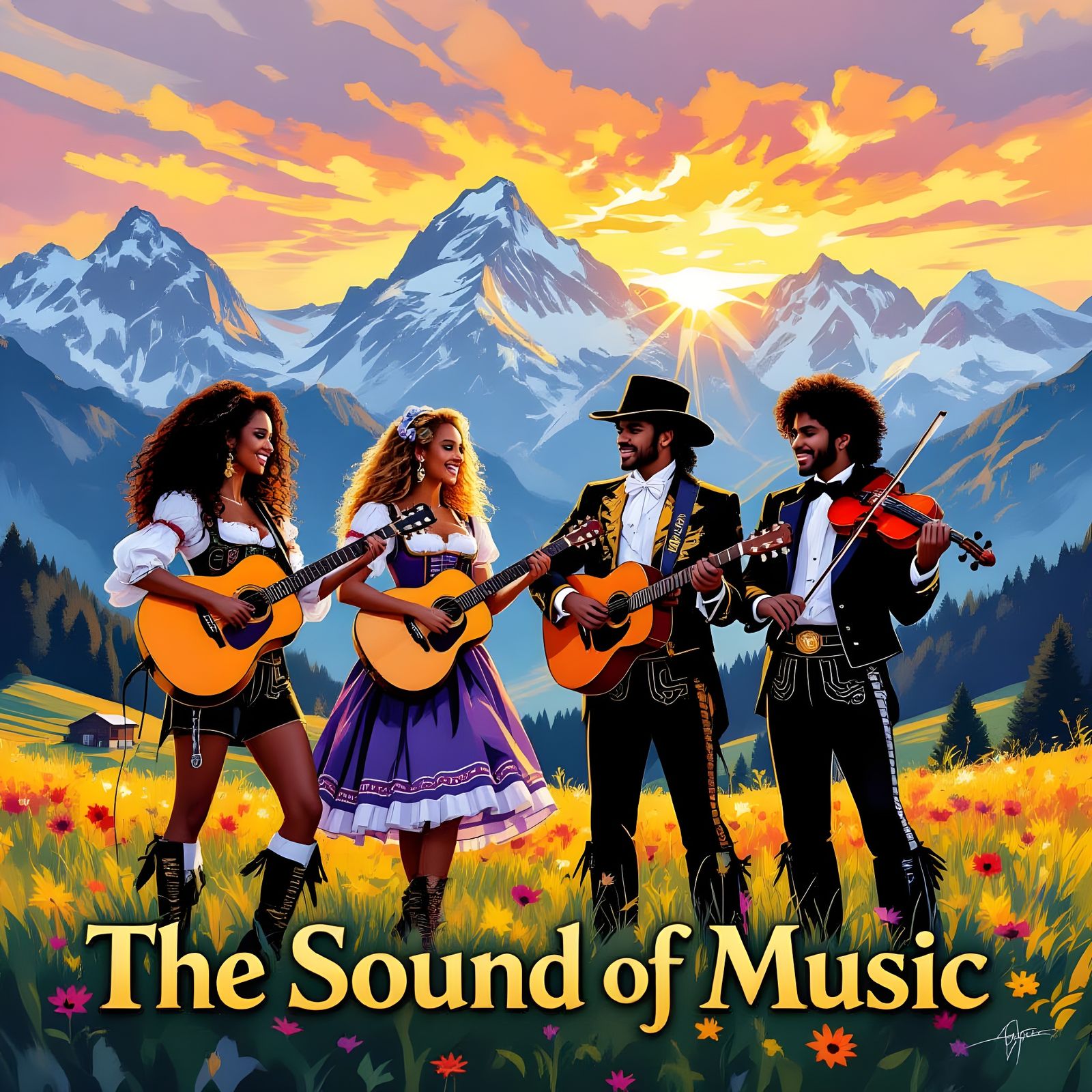 The Sound of Music Movie Poster with Pop Icons in German Cos...