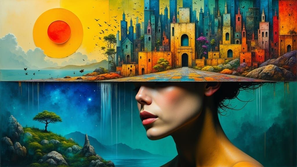 Surreal Woman With Cityscape Inside Head Fine Art