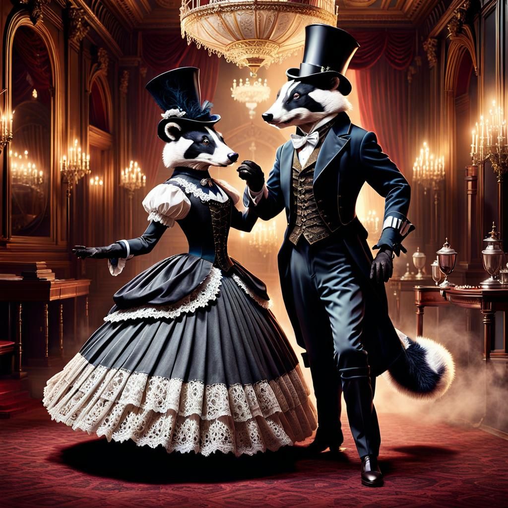 Victorian Badger Ballroom Dance Illustration