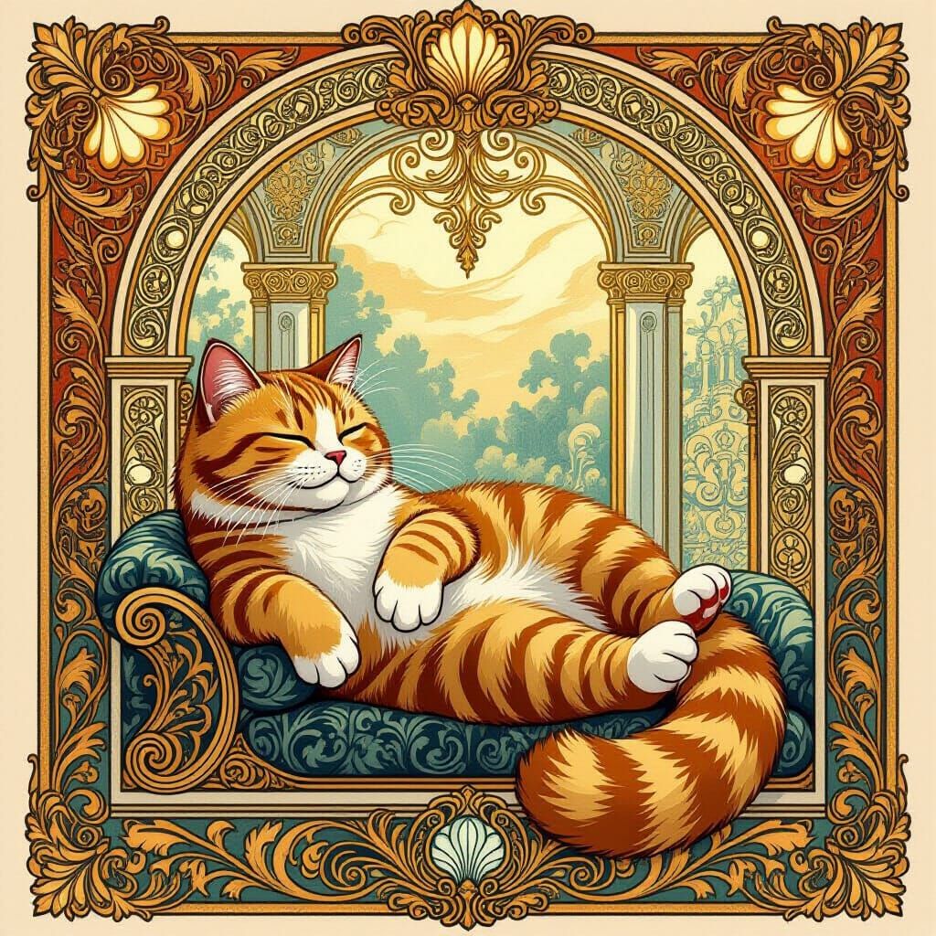 Garfield Cat in Opulent Art Nouveau Rococo Style
