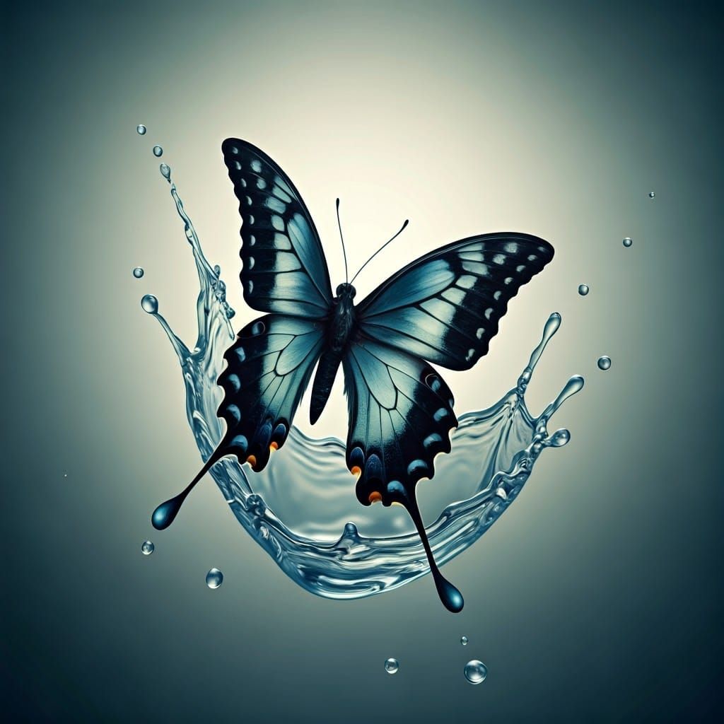 Butterfly Emerging from Water Droplet: 3D Render