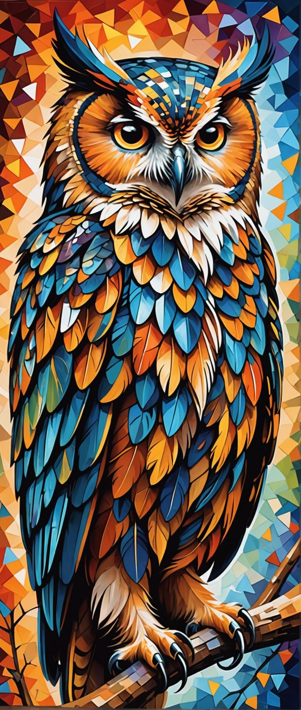 Colorful Owl Digital Art in Leonid Afremov Style