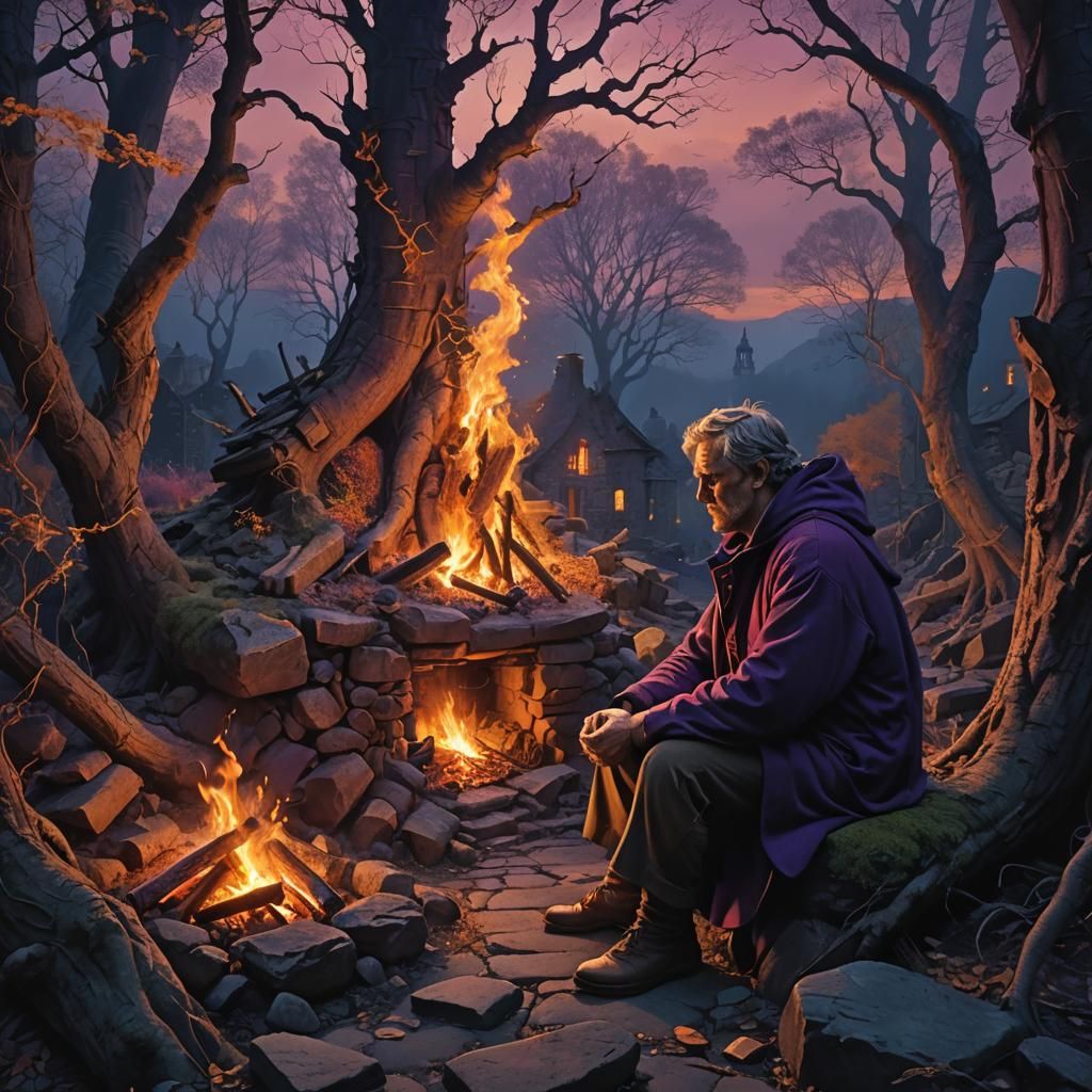 Mystical Watchman by Firelight: Digital Matte Painting