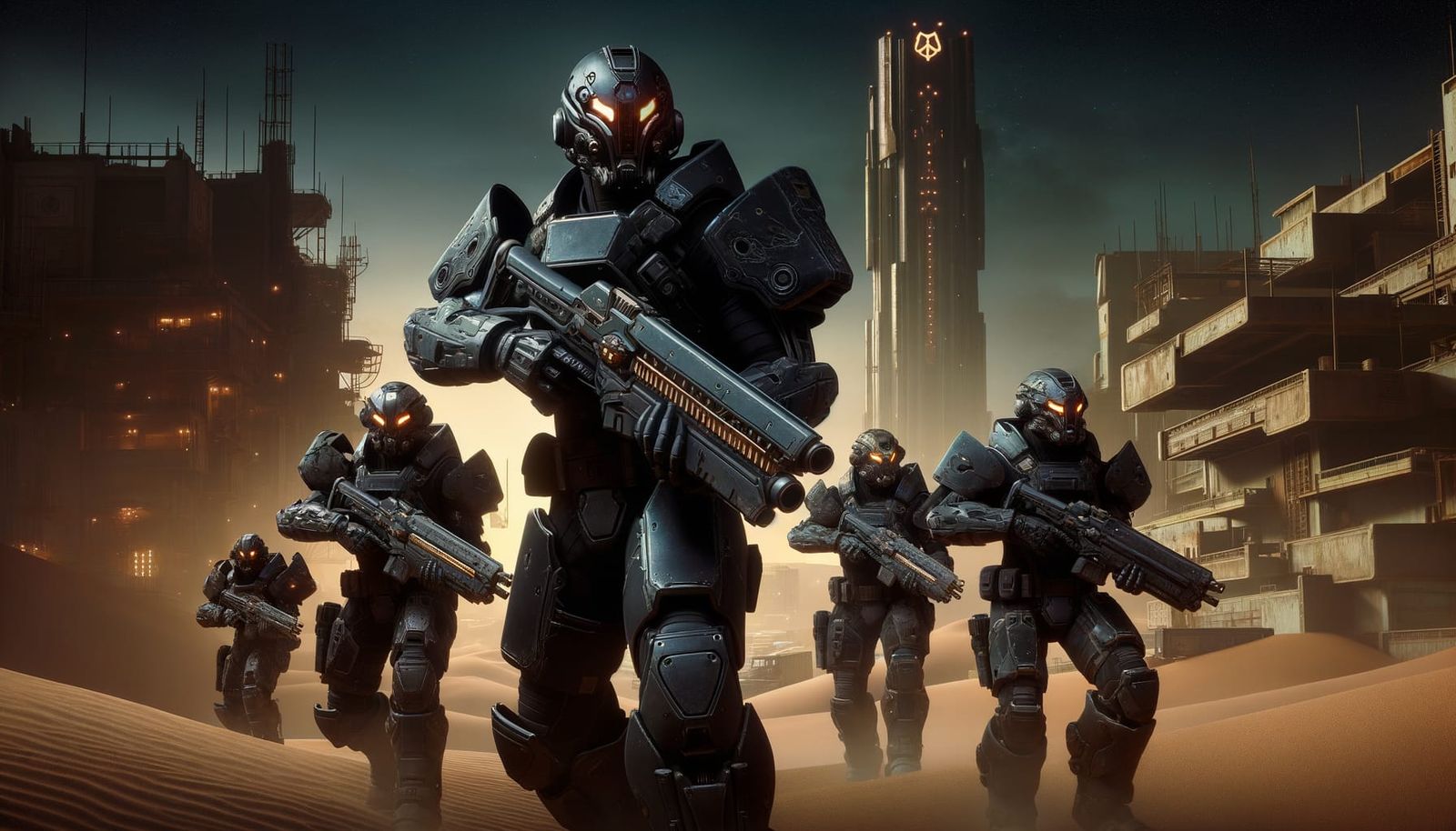 Futuristic Armored Soldiers Explore Post-Apocalyptic Desert ...