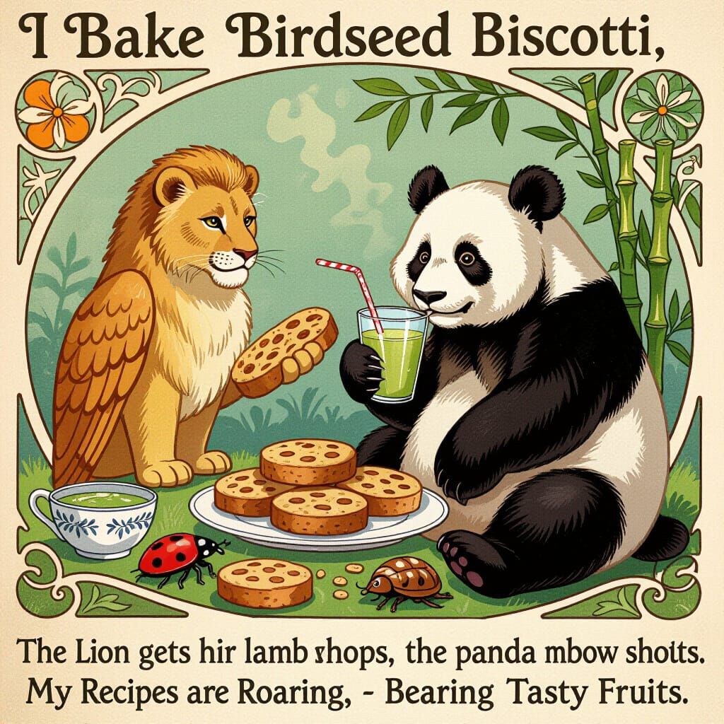 Art Nouveau Style Whimsical Recipe Illustration