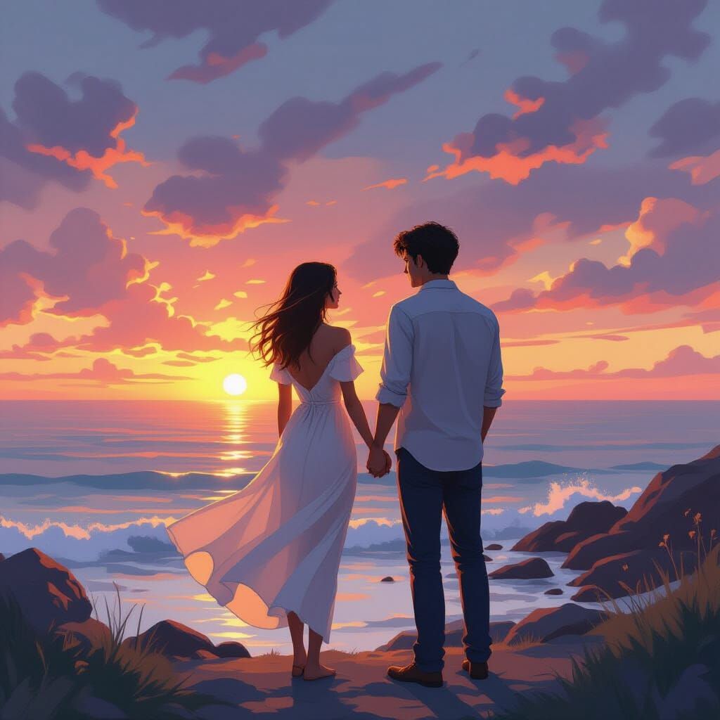 Sunrise Gazers in Dreamy, Painterly Style