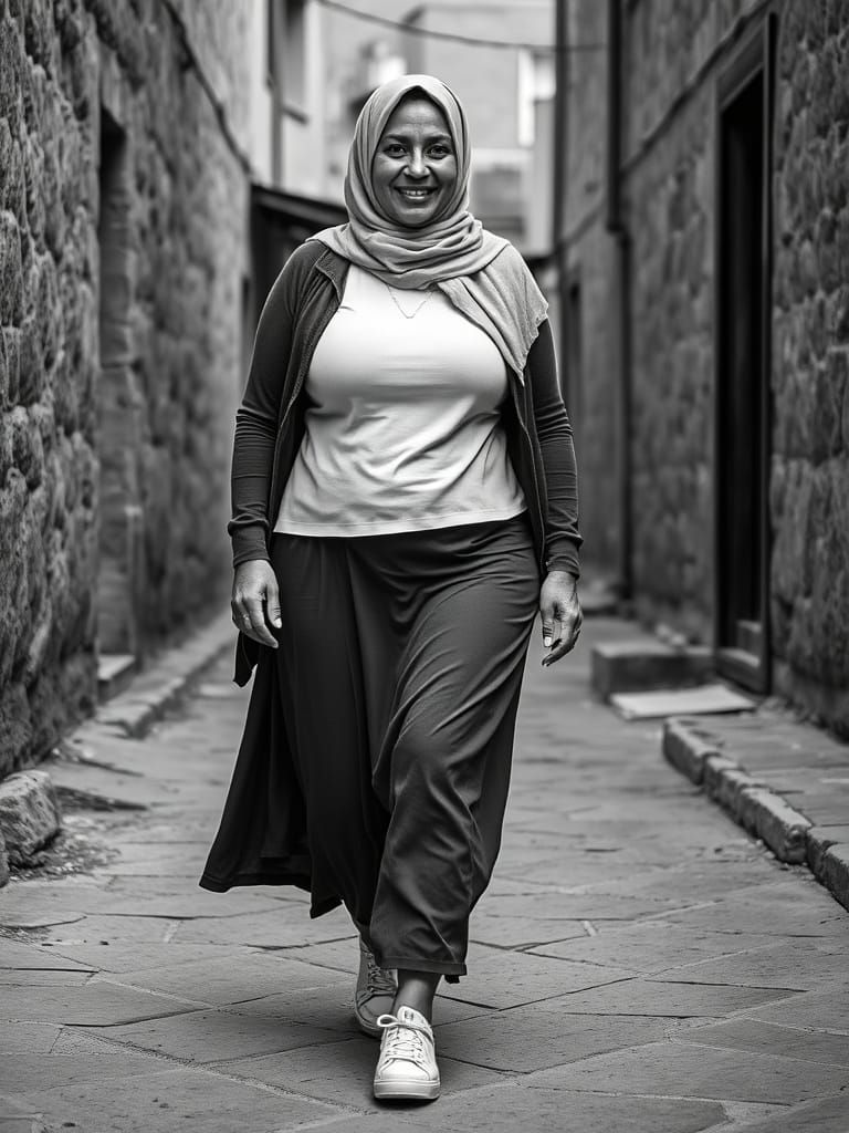 Psychedelic Portrait of Middle Eastern Woman in Village