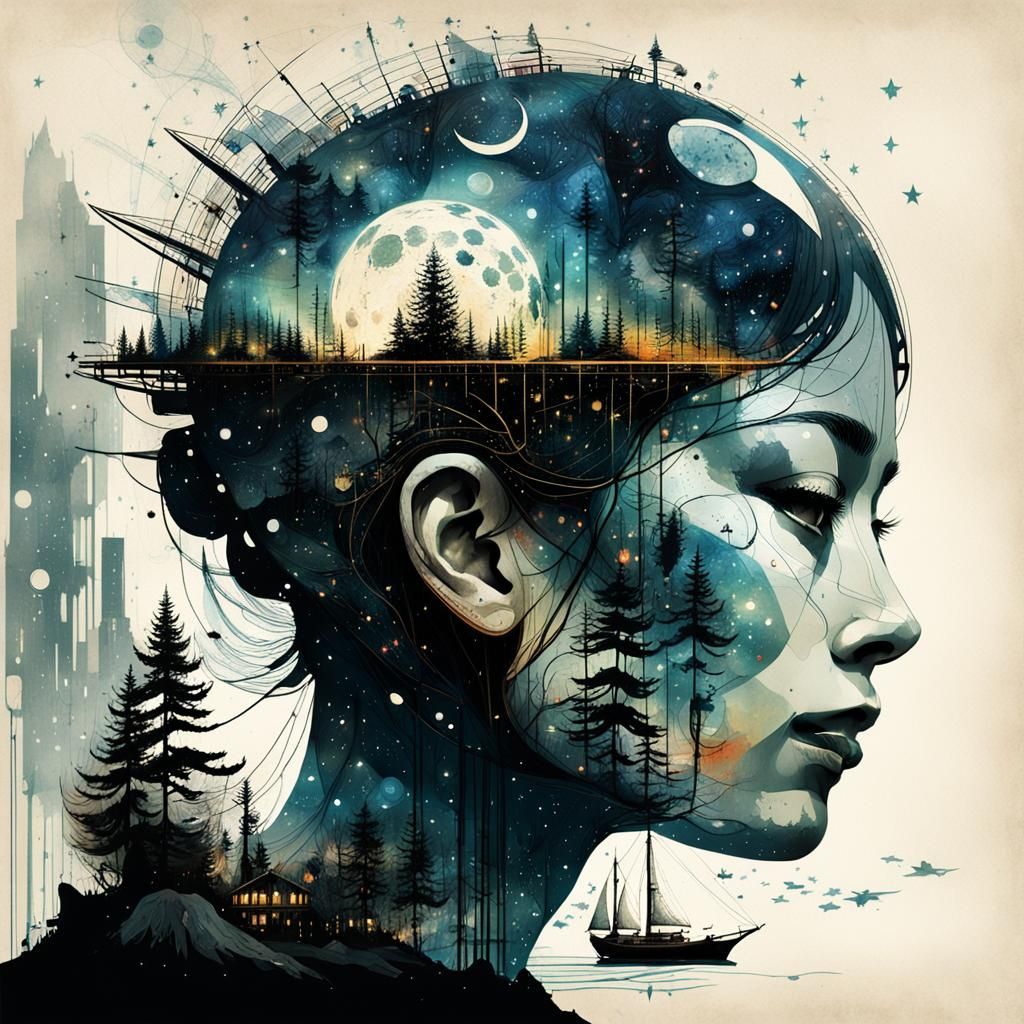 Galaxy Merging into World in Cat Silhouette