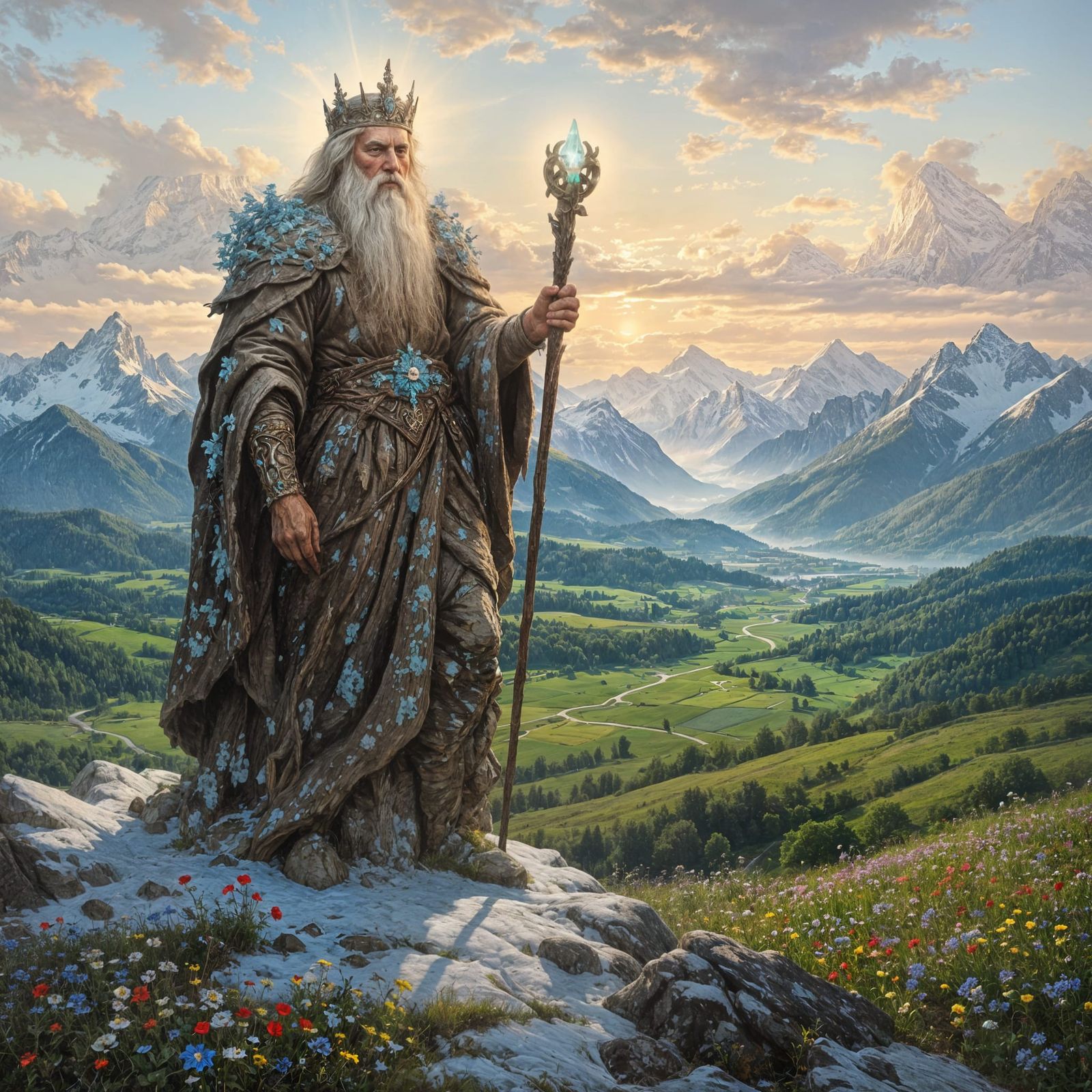 Majestic Mountain Spirit Guards Snowy Alps in Romantic Style