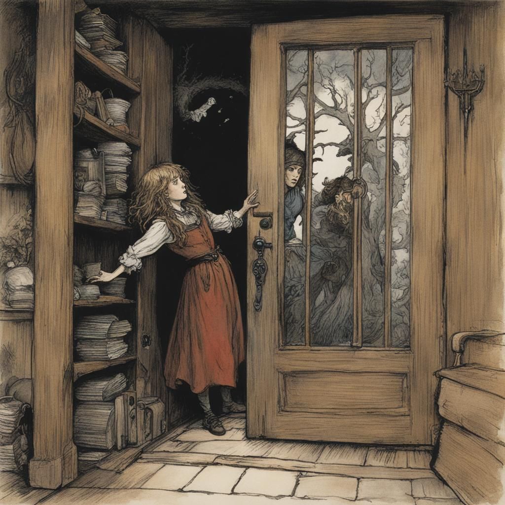 Lisbeth's Perilous Quest: Rackham-esque Oil Painting