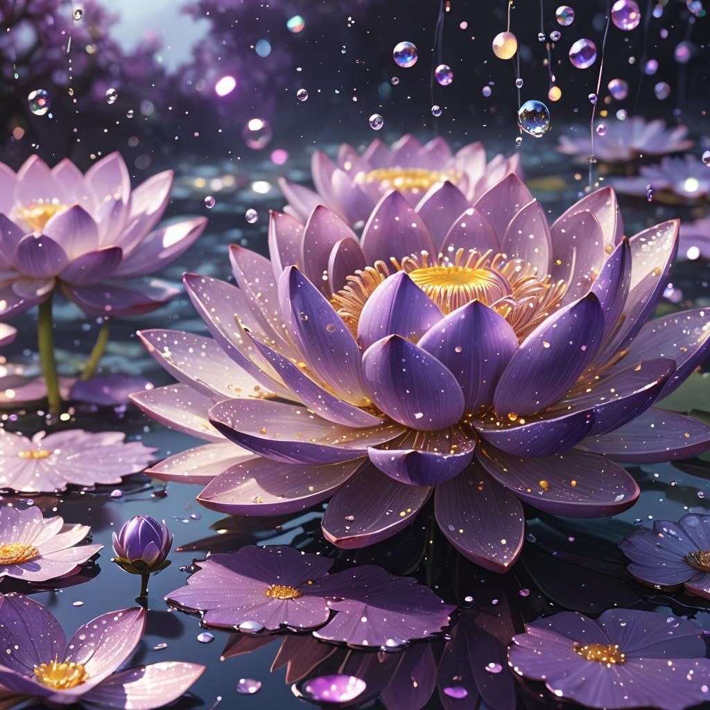 Ethereal Glittering Lotus in 3D Anime Style