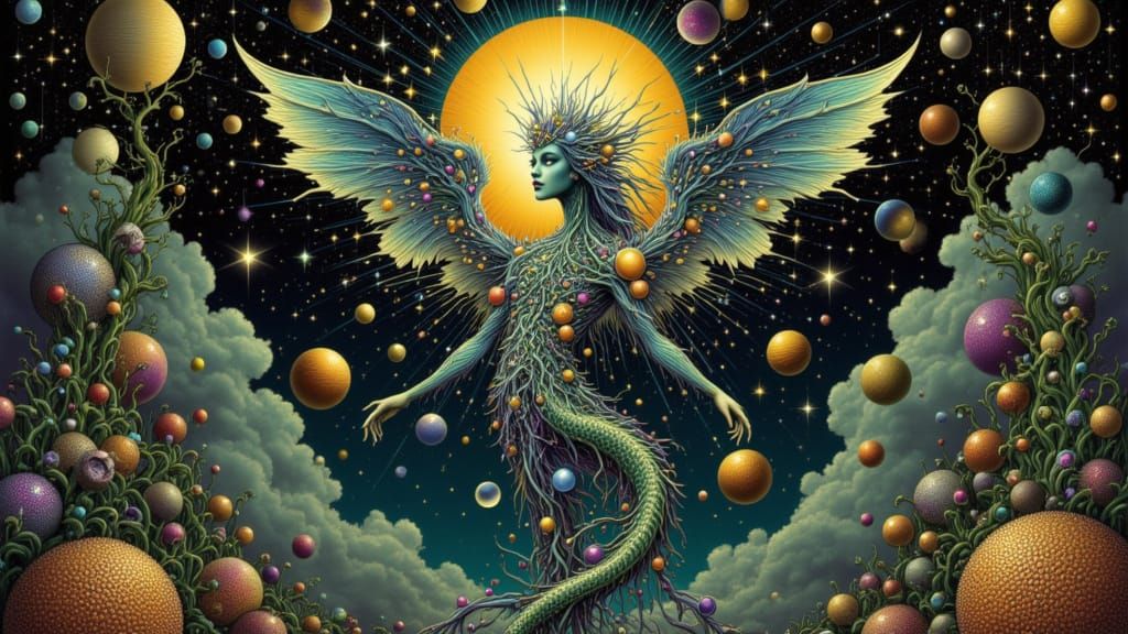 Celestial Dragon in Art Nouveau Style