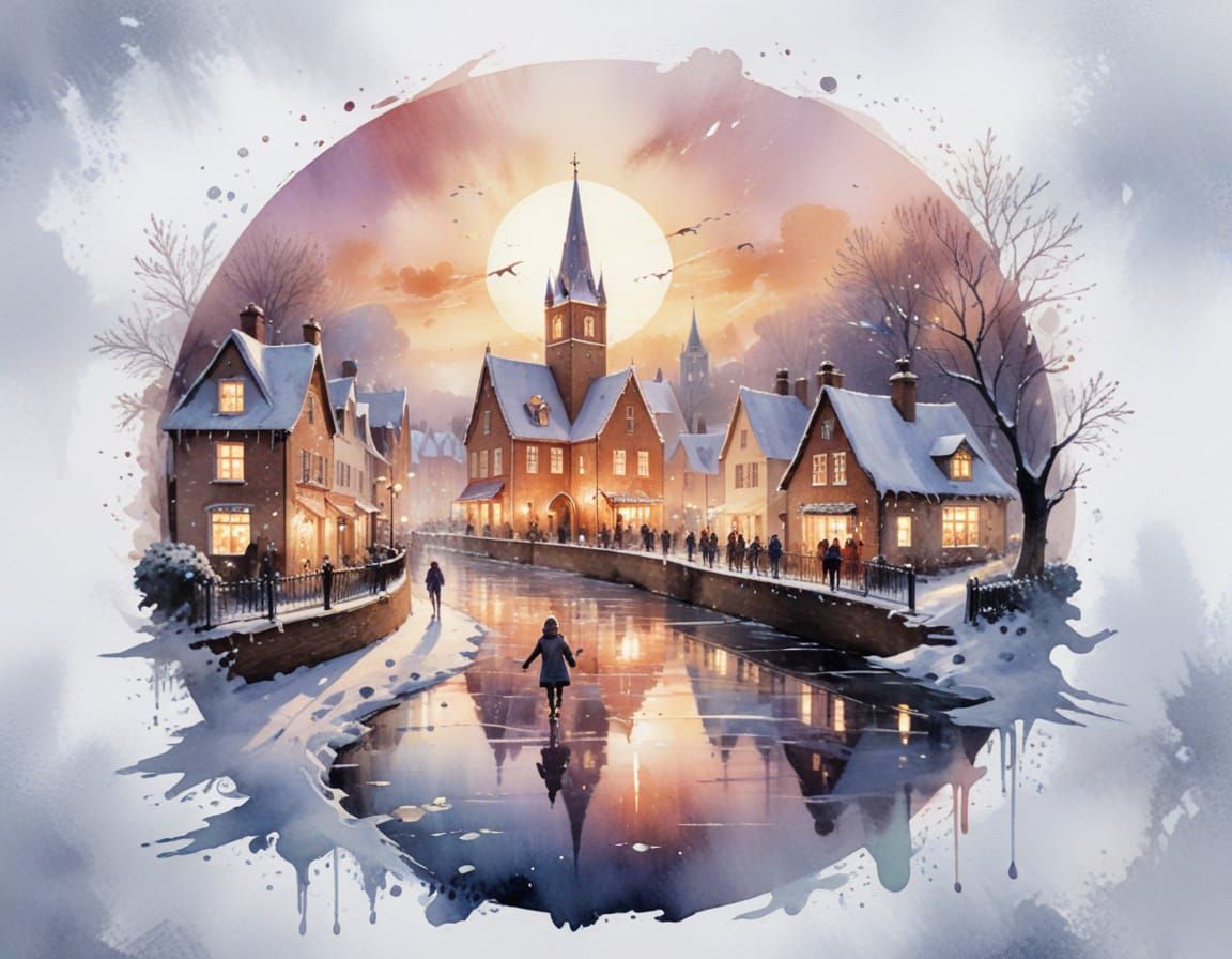 Gingerbread Town with Candy Cane Lampposts in Twilight