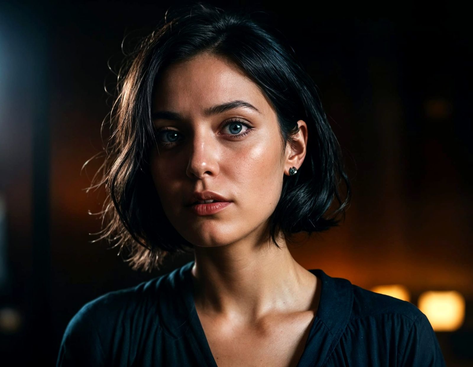 Enigmatic Woman in Shadows: Cinematic Portrait