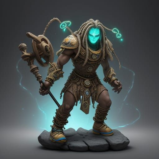 Clay Golem Street Dancer with Gemstone Dreadlocks