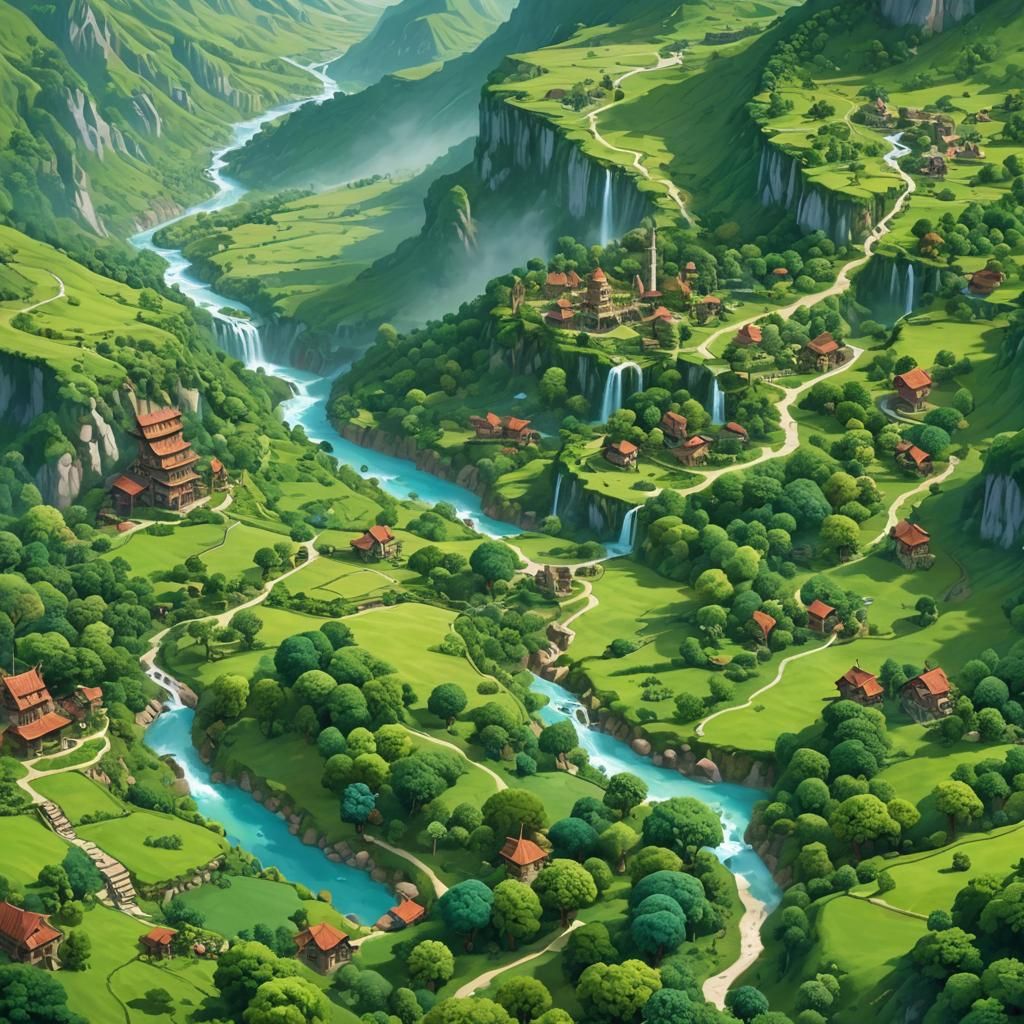 Enchanted Green Valley in a Magical World