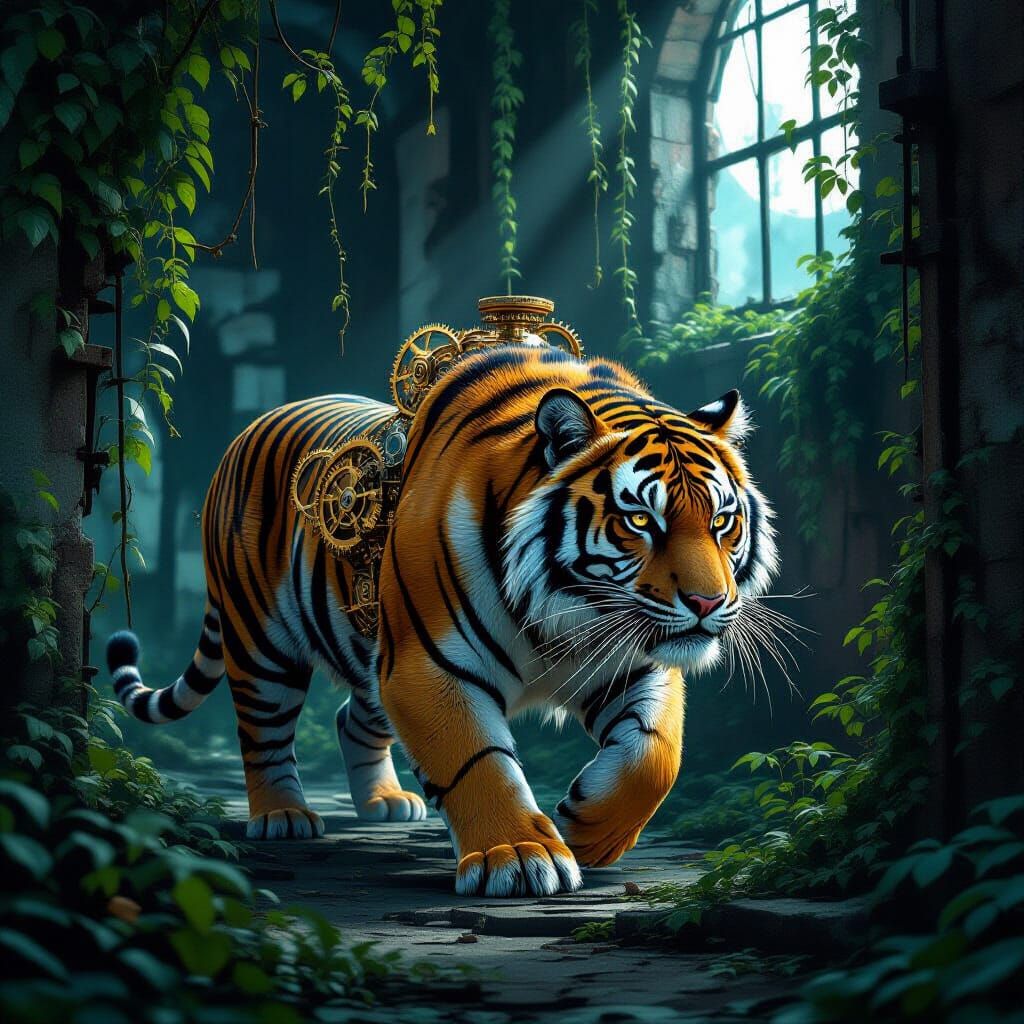 Steampunk Tiger in Urban Ruins
