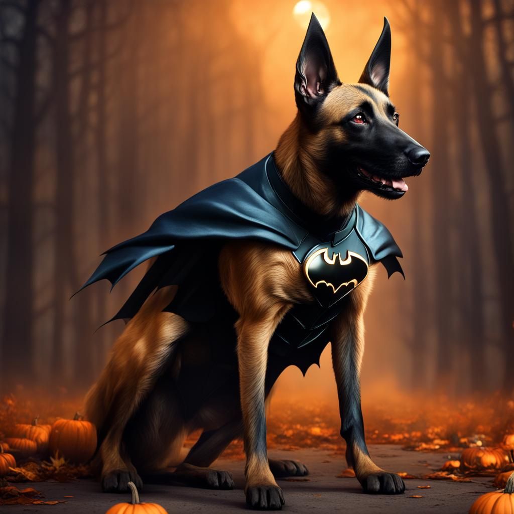 Belgian Malinois Dog in Batman Halloween Costume