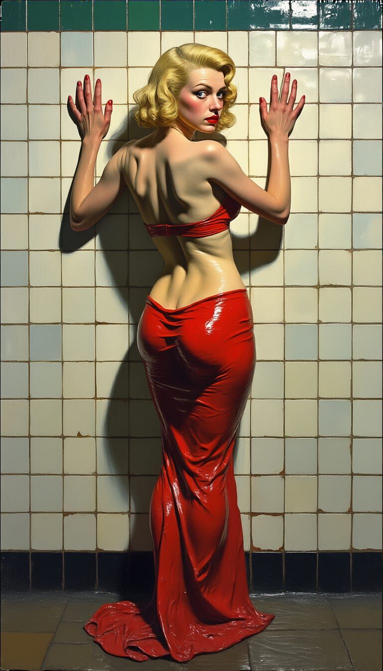 Pin-Up Woman in Metallic Dress, Soutine & Saville Style