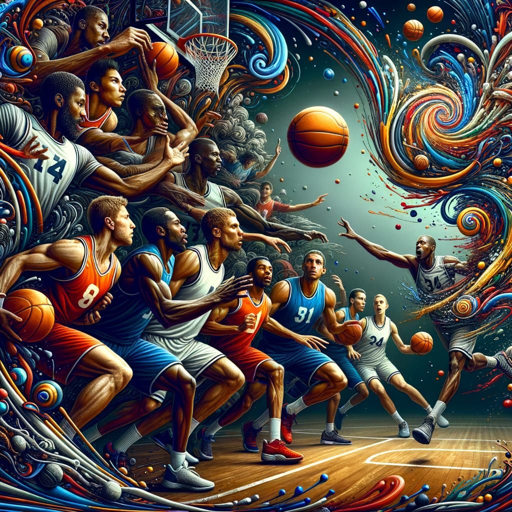 Intense March Madness Basketball Tournament in Hyperrealism