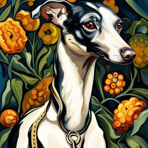 Elegant Greyhound Portrait in Vintage Poster Style