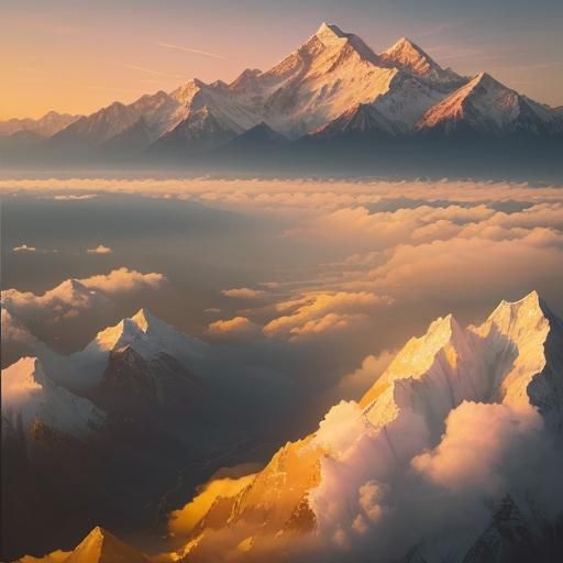 Himalayan Mountains and Clouds at Sunrise