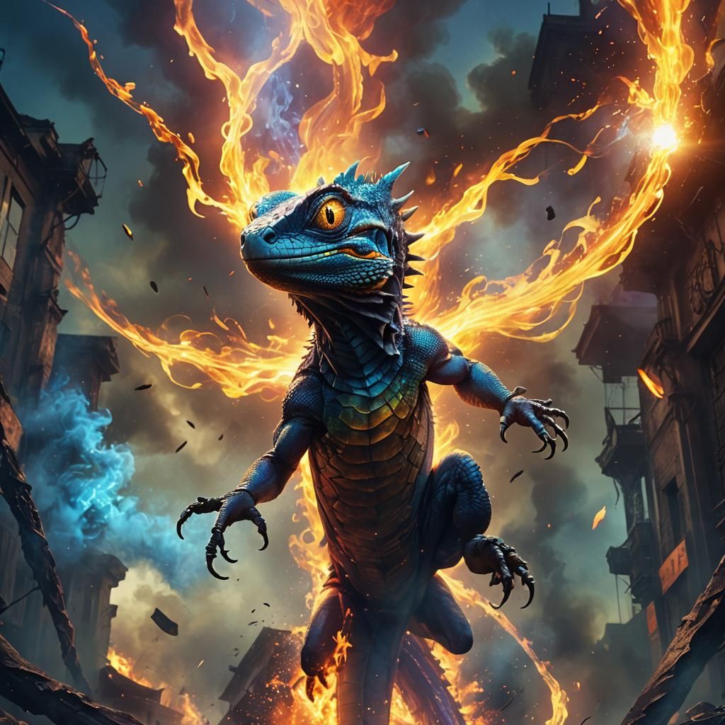 Lizard Soaring to Sun in Surreal Digital Art