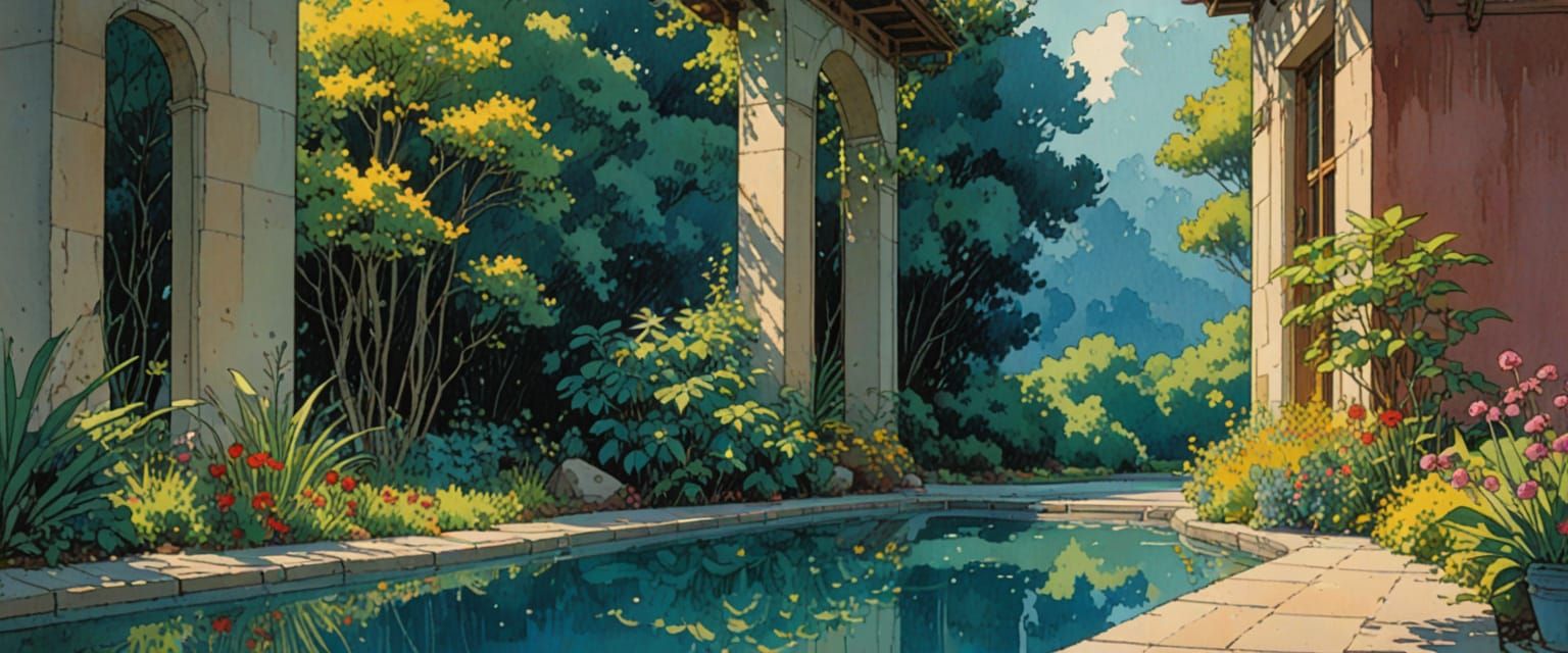 Vibrant Sky Garden in Watercolor Comic Style