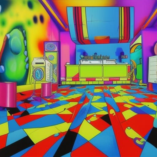 Hyperrealistic 90's Party Room Concept Art