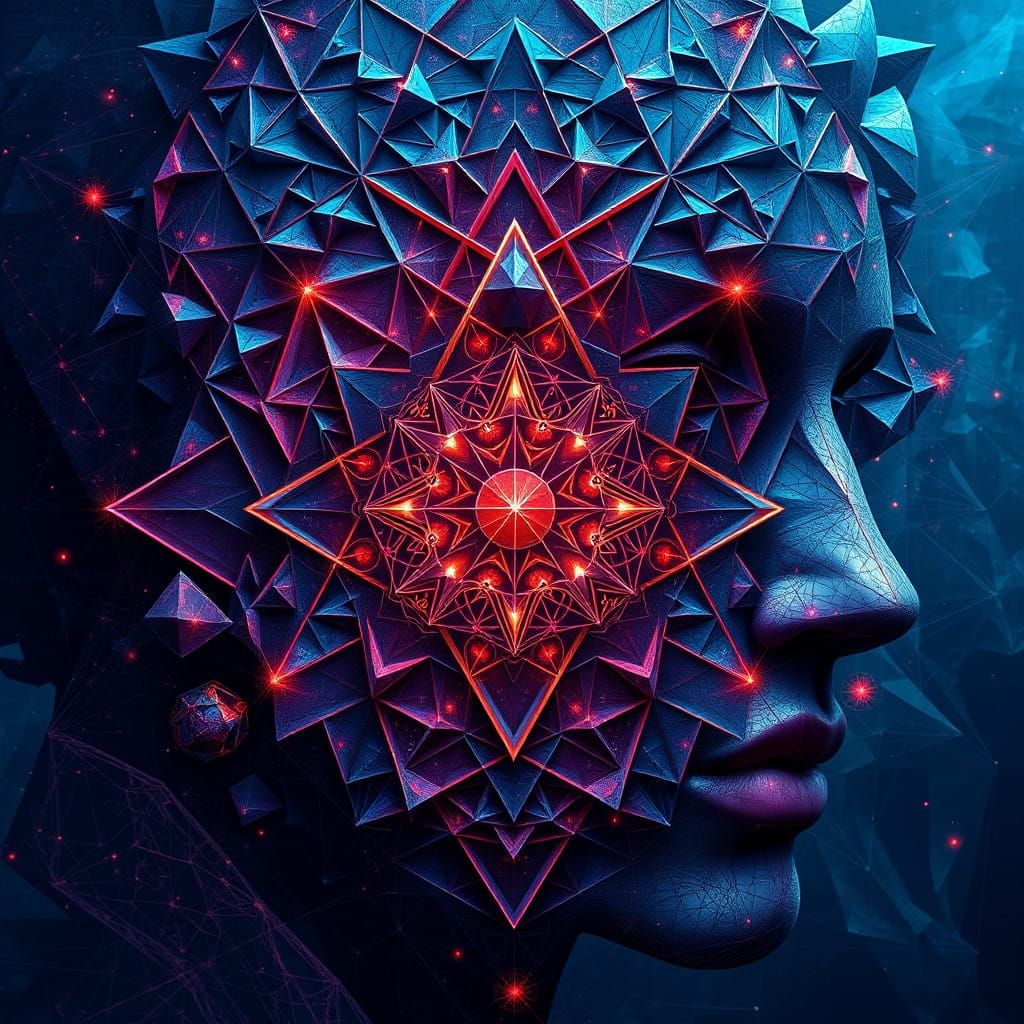 Abstract Human Face Mosaic in Vibrant Geometric Harmony