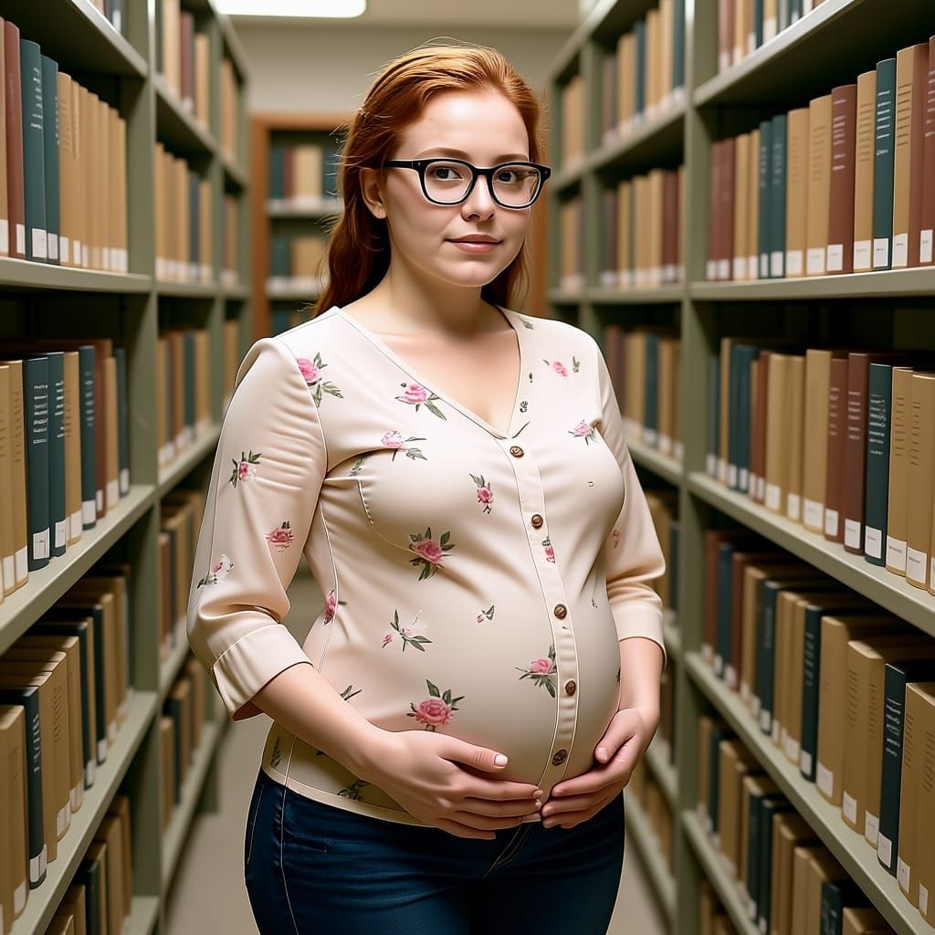 Runner Gabby with Red Hair at Library Bookshelf