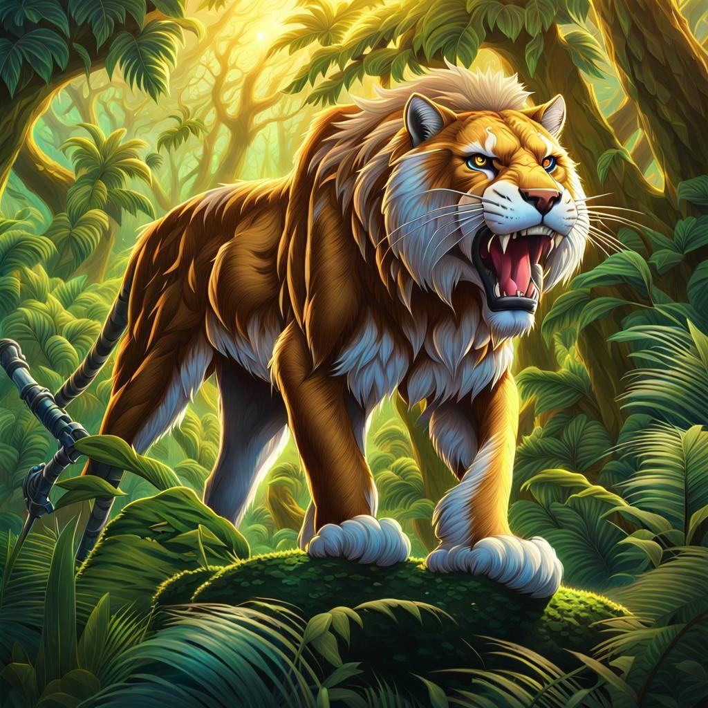 Smilodon in the wild looking for his prey