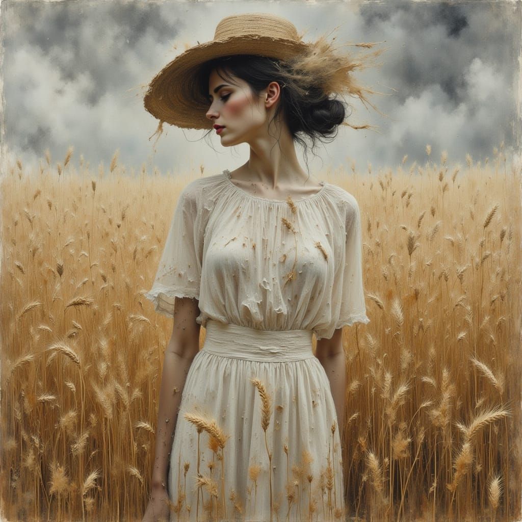 Woman in Wheat Field with Ethereal Beauty