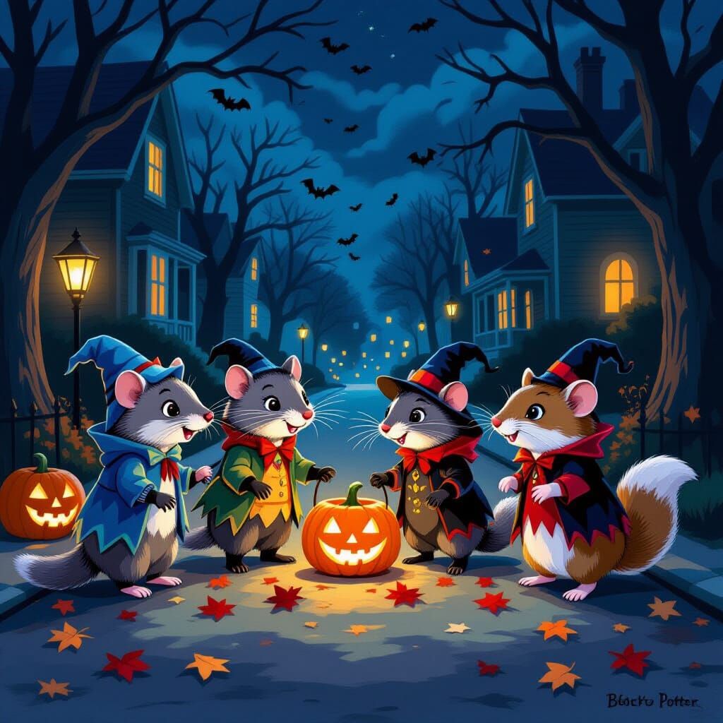 Halloween Critters Trick-or-Treating as Spooky Monsters