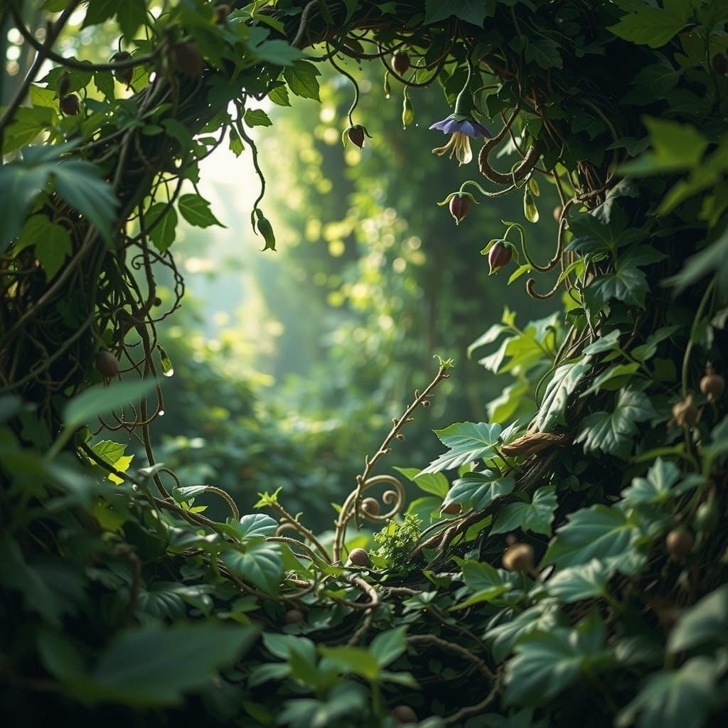 Magic Vines with Purple Flowers, Botanical Illustration