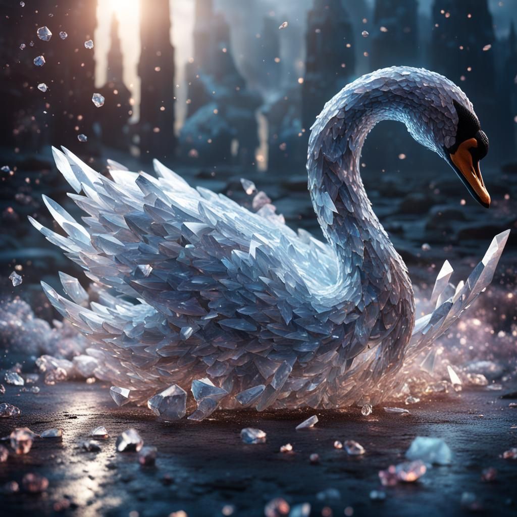 Crystalline Swan Shatters: Detailed Fantasy Art