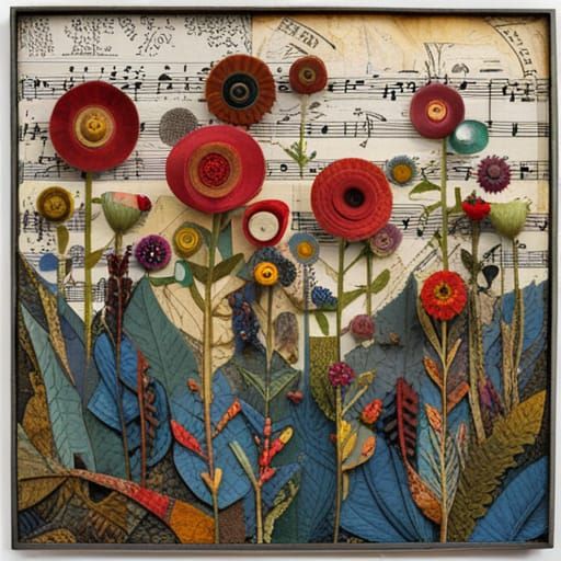 Wildflower Collage with Mixed Media Elements
