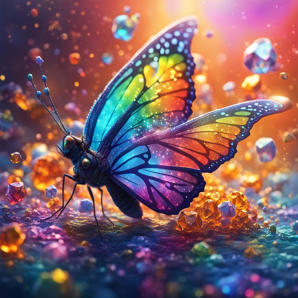 Crystallized Rainbow Ocean Butterfly in Hyperrealistic Style