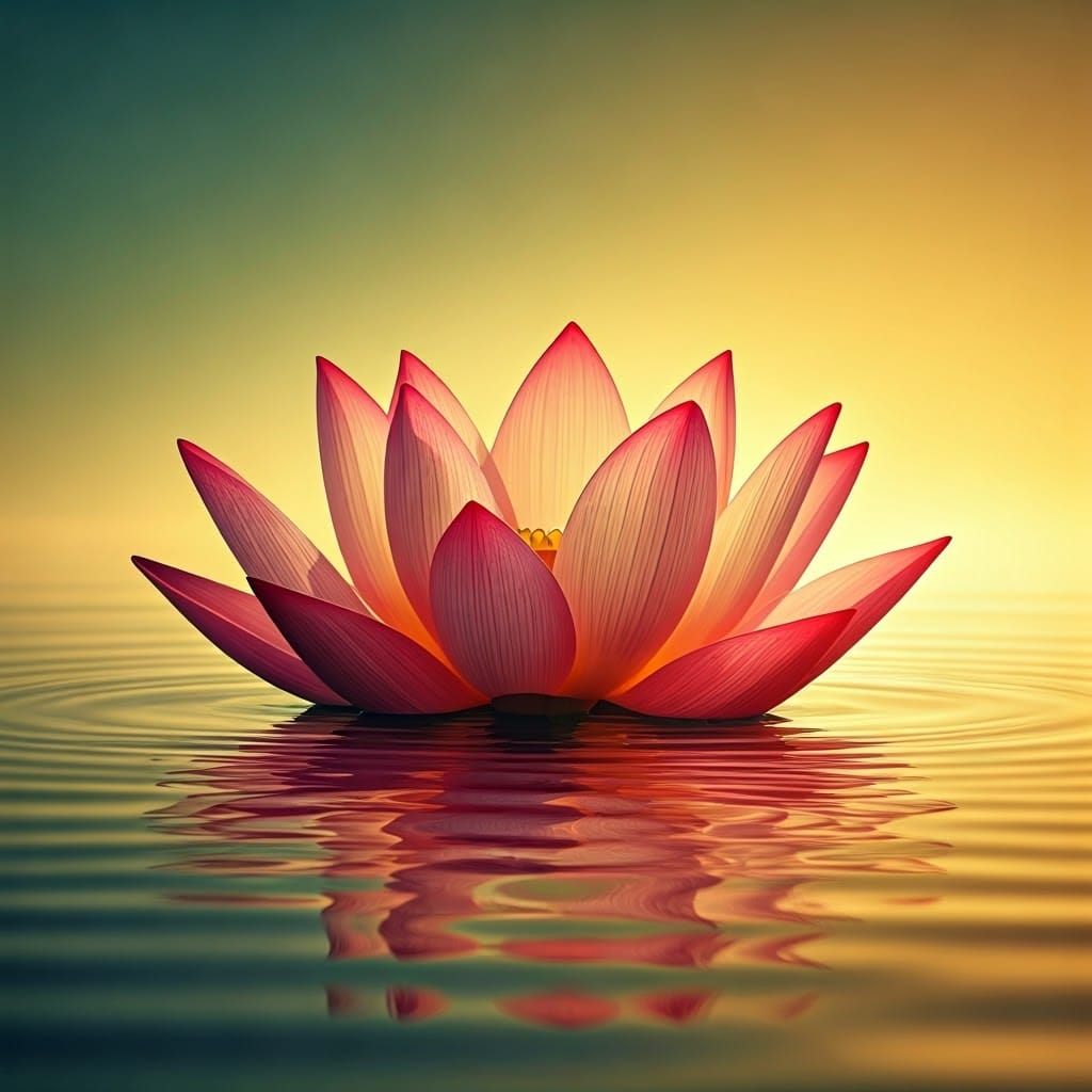 Vibrant Lotus Flower in Rippled Water: Alcohol Ink Art