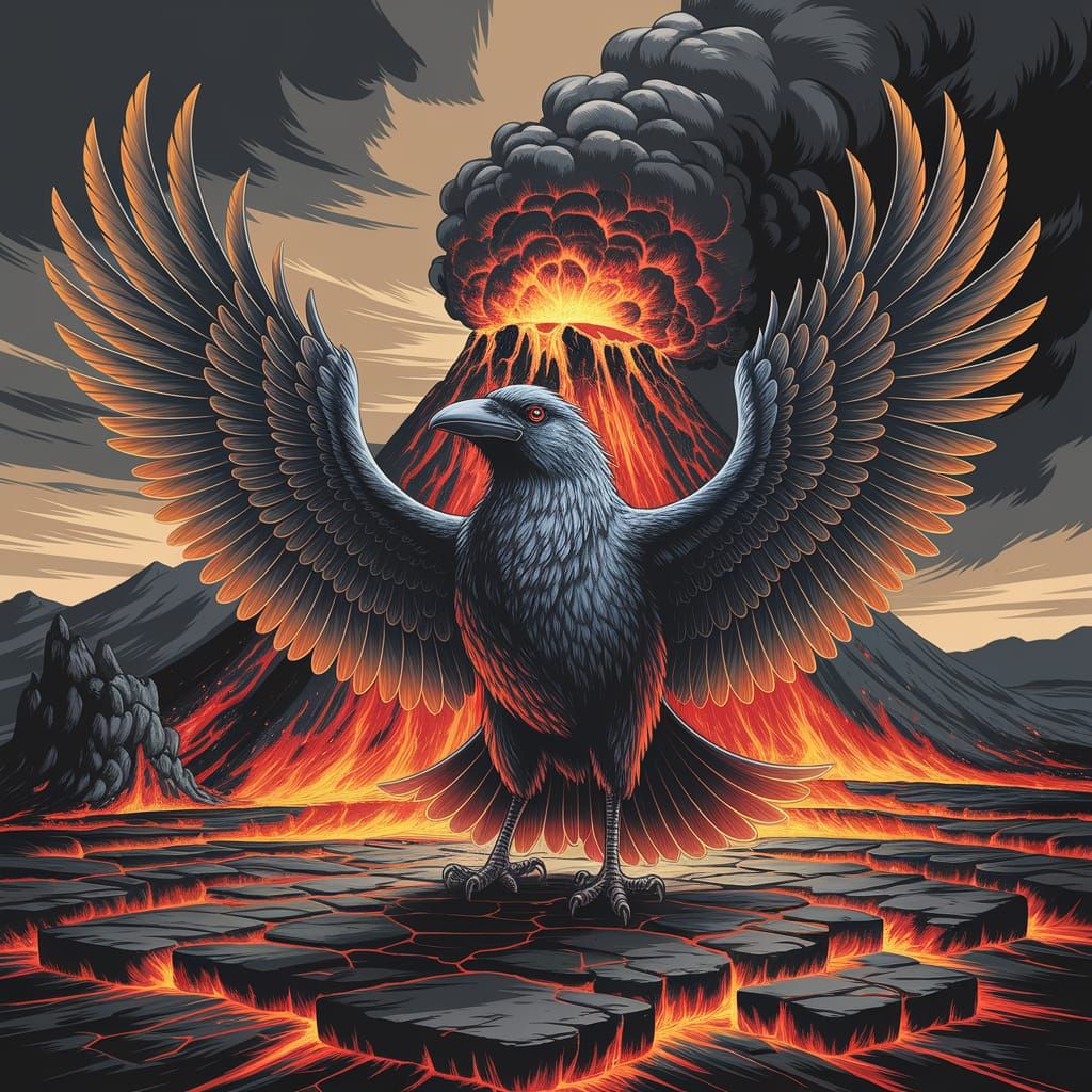 A majestic raven with feathers of pure gold and eyes like mo...