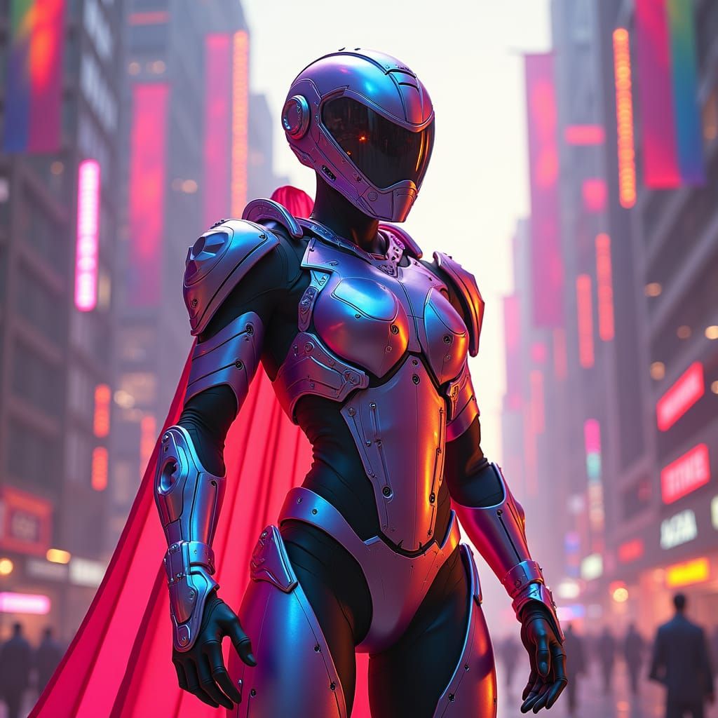 Futuristic Soldier in Neon Metropolis as Digital Art