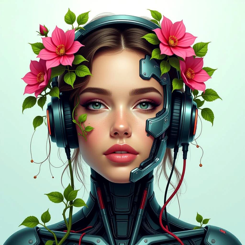 Nature and Technology Merge in Hyperrealistic Portrait