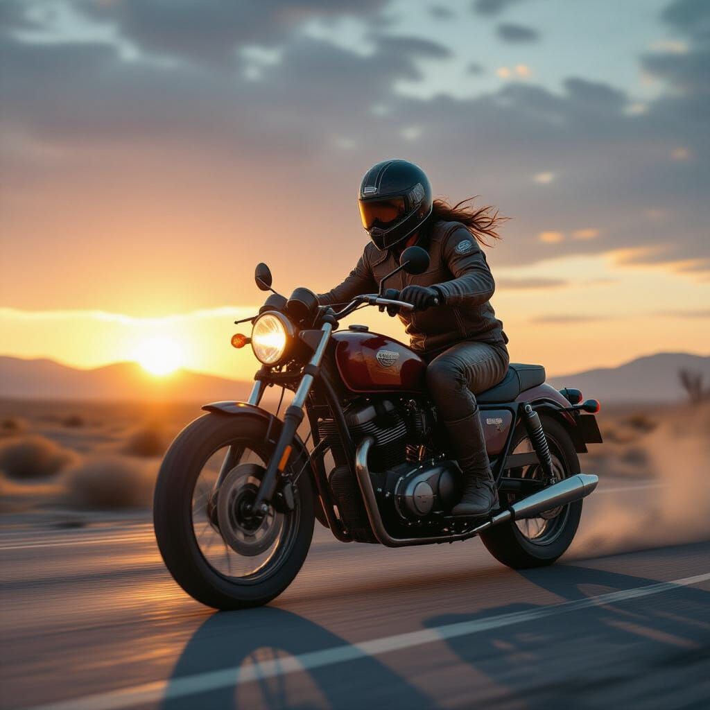 Motorcyclist in Post-Apocalyptic Landscape, Haunting Realism