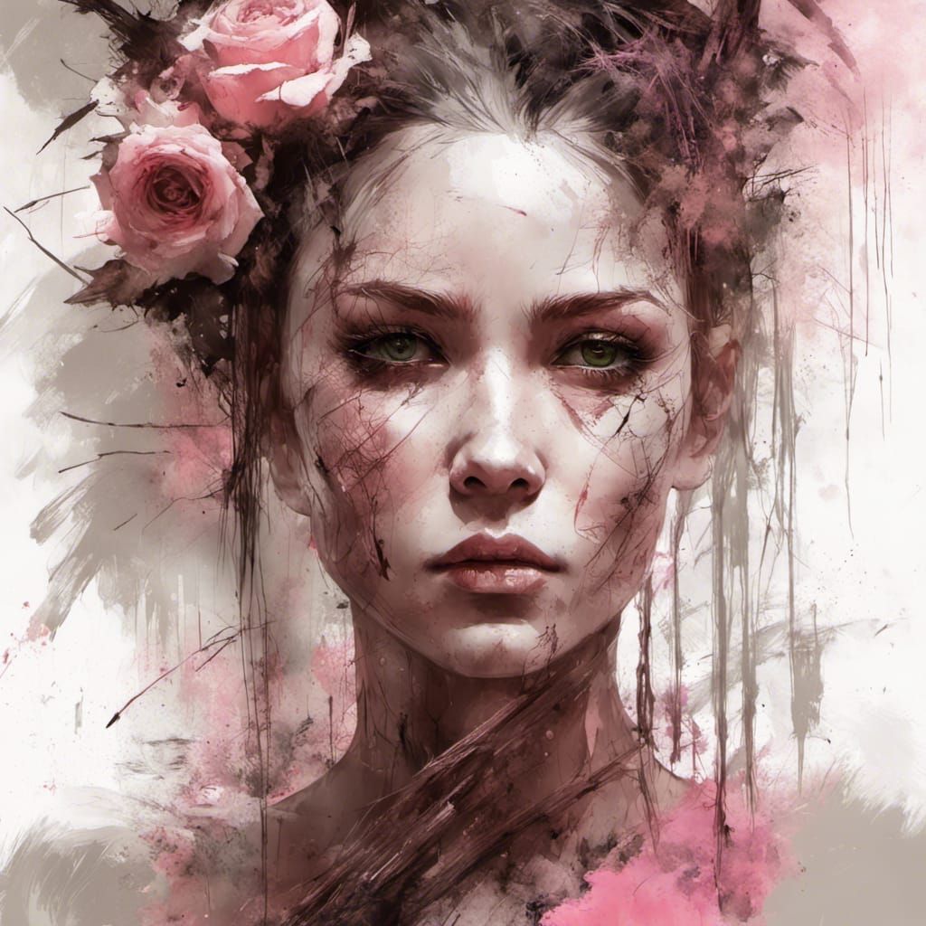 Porcelain Girl with Floral Roots: Detailed Digital Portrait