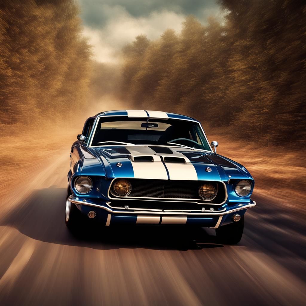 Classic Shelby GT500 on Backroad in Hyperrealistic Style