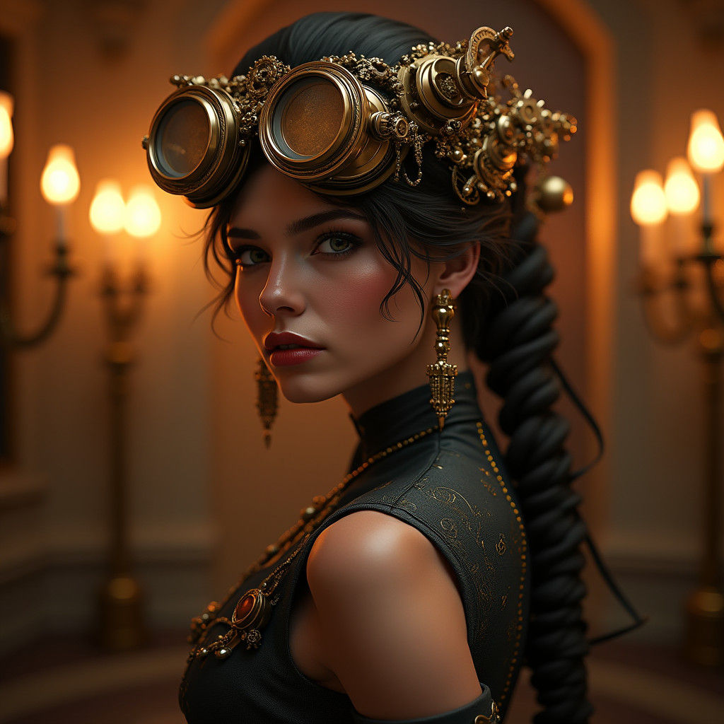 Steampunk Noblewoman Portrait in Opulent Art Nouveau Style