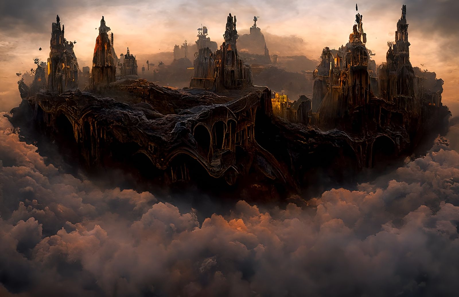 Gothic Citadel on Flying Rock, Fantasy Art
